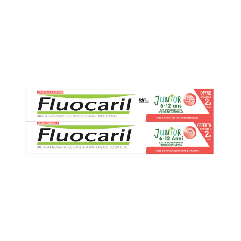 Fluocaril Junior 6-12 ans Dentifrice Fruits Rouges Lot de 2x75 ml