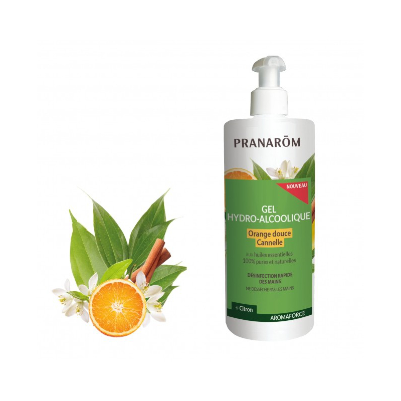 Pranarom Gel Hydro-alcoolique aux Huiles Essentielles Orange Douce et Cannelle 500ml disponible sur Pharmacasse