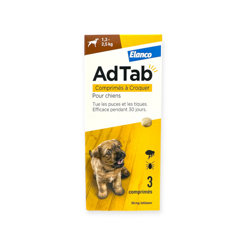 AdTab 56mg Comprimés à croquer pour chiens 1,3-2,5kg Boîte de 3