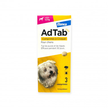AdTab 112mg Comprimés à croquer pour chiens 2,5-5,5kg Boîte de 3