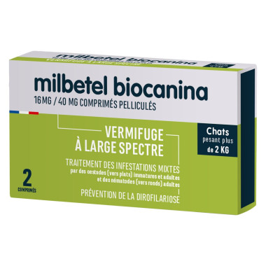 BIOCANINA Milbetel vermifuge 16 mg/40 mg - pour chats 2 comprimés